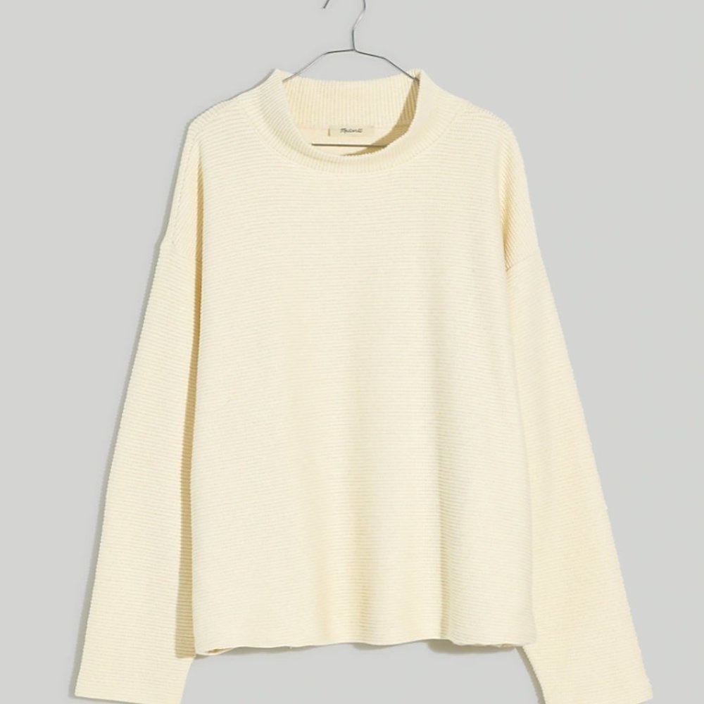 Madewell NWOT Funnelneck Drop-Shoulder Top in Antique Cream, Size Small